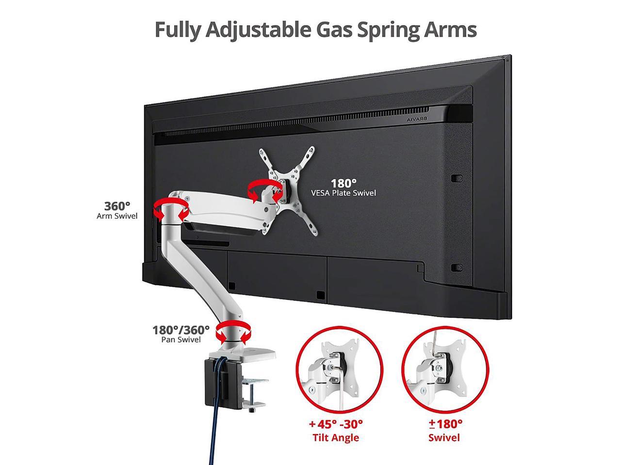 SIIG CE-MT3H11-S1 Single Monitor Gas Spring Aluminum Desk Monitor Arm with USB and Audio Ports