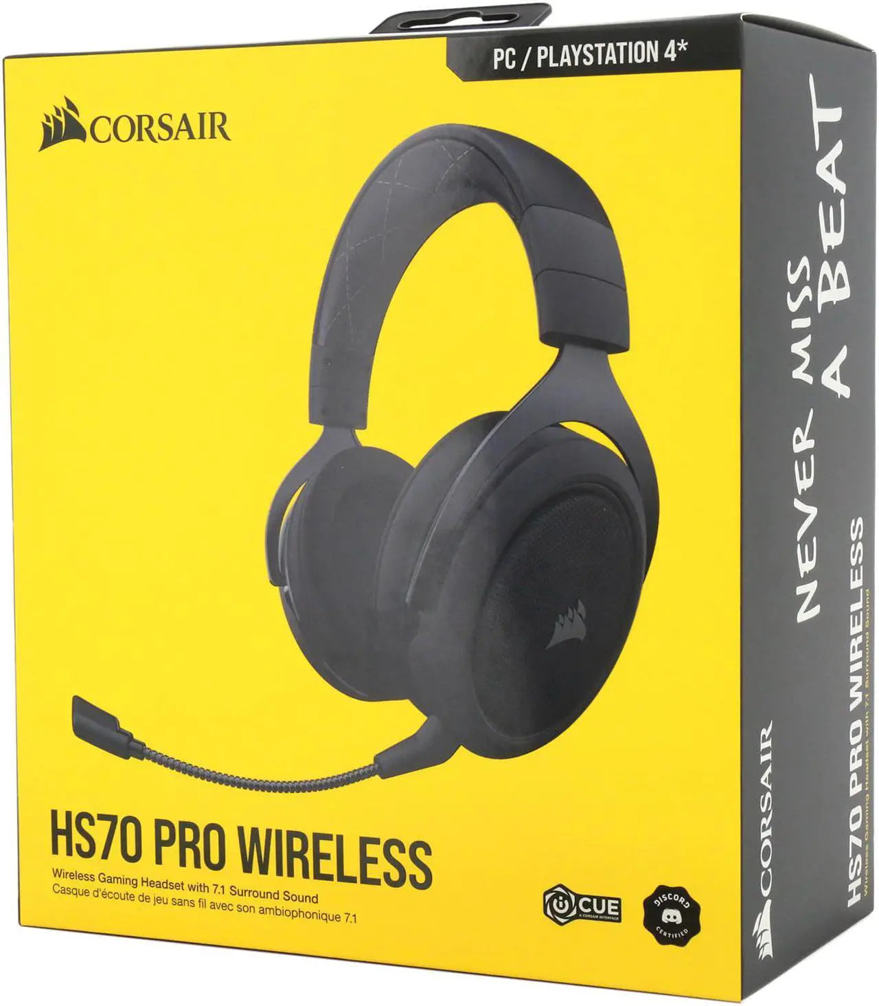 Corsair HS70 Pro Wireless Gaming Headset - 7.1 Surround Sound Headphones for PC, MacOS, PS5, PS4 - Discord Certified - 50mm Drivers – Carbon -CA-9011211-NA
