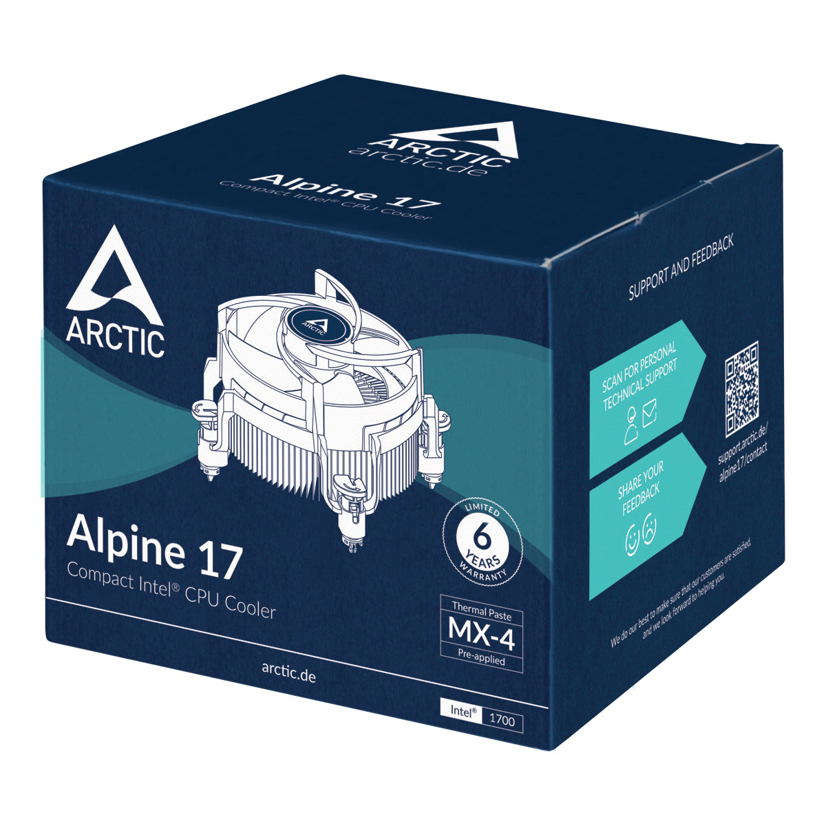 ARCTIC 92 mm Alpine 17 Intel CPU Cooler PWM Fan Radial Heatsink Top Blower Intel LGA 1700 4-Pin Connector 100-2000 RPM Model ACALP00040A