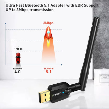 EDUP Long Range USB Bluetooth 5.1 Adapter for PC USB Bluetooth Adapter Wireless Audio Dongle 328FT / 100M 5.1 Bluetooth Transmitter Receiver for Desktop Laptop PC with Windows 10/8 / 8.1/7
