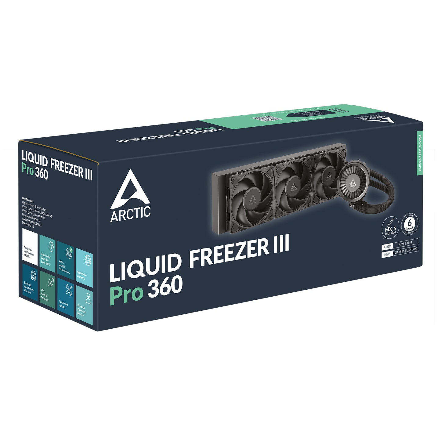 ARCTIC Liquid Freezer III Pro 360 AIO CPU Cooler 3 x 120 mm Water Cooling 38 mm Radiator PWM Pump VRM Fan AMD AM5/AM4 Intel LGA1851/1700 Contact Frame Black Model ACFRE00180A