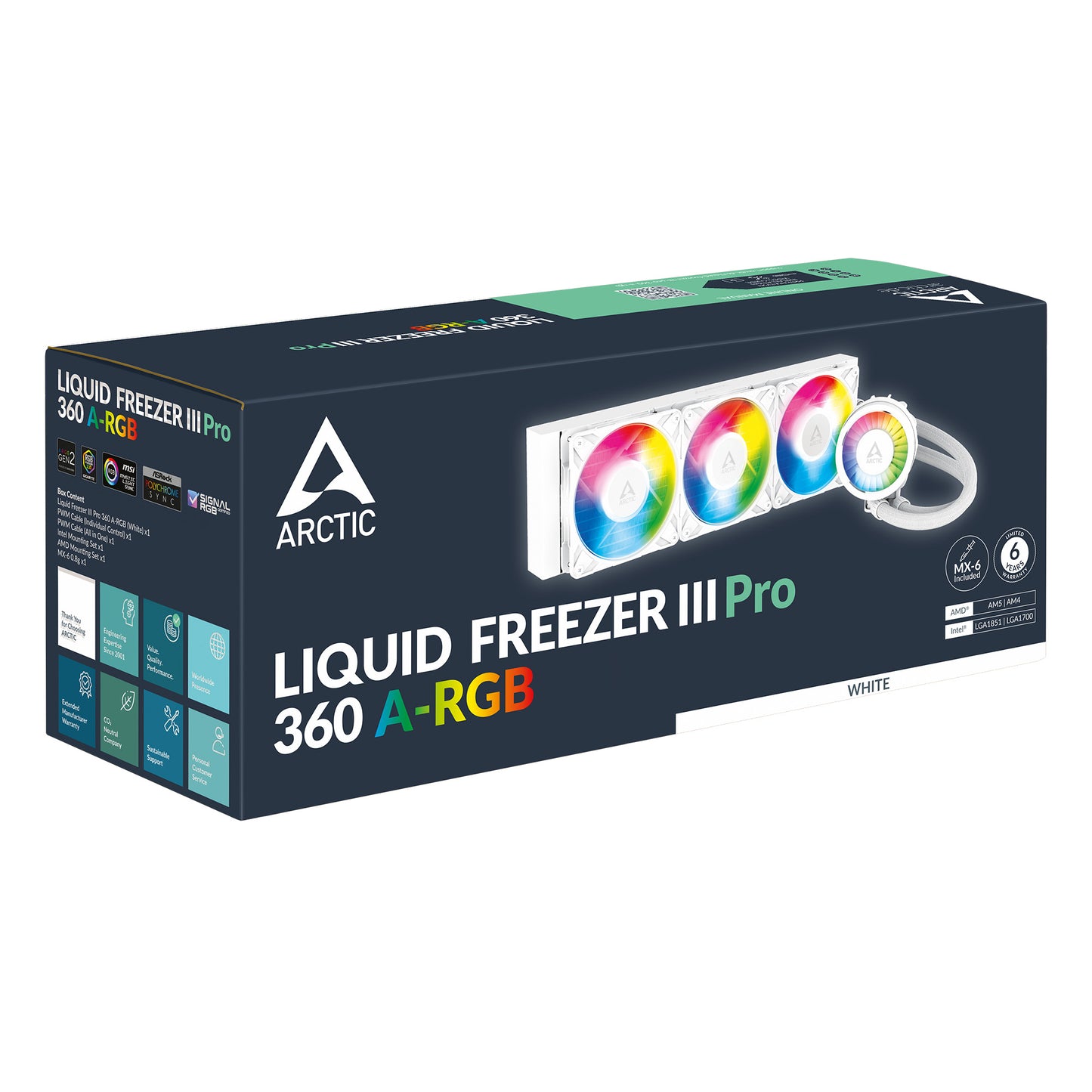 ARCTIC Liquid Freezer III Pro 360 A-RGB AIO CPU Cooler 3 x 120 mm Water Cooling 38 mm Radiator PWM Pump VRM Fan AMD AM5/AM4 Intel LGA1851/1700 Contact Frame White Model ACFRE00188A