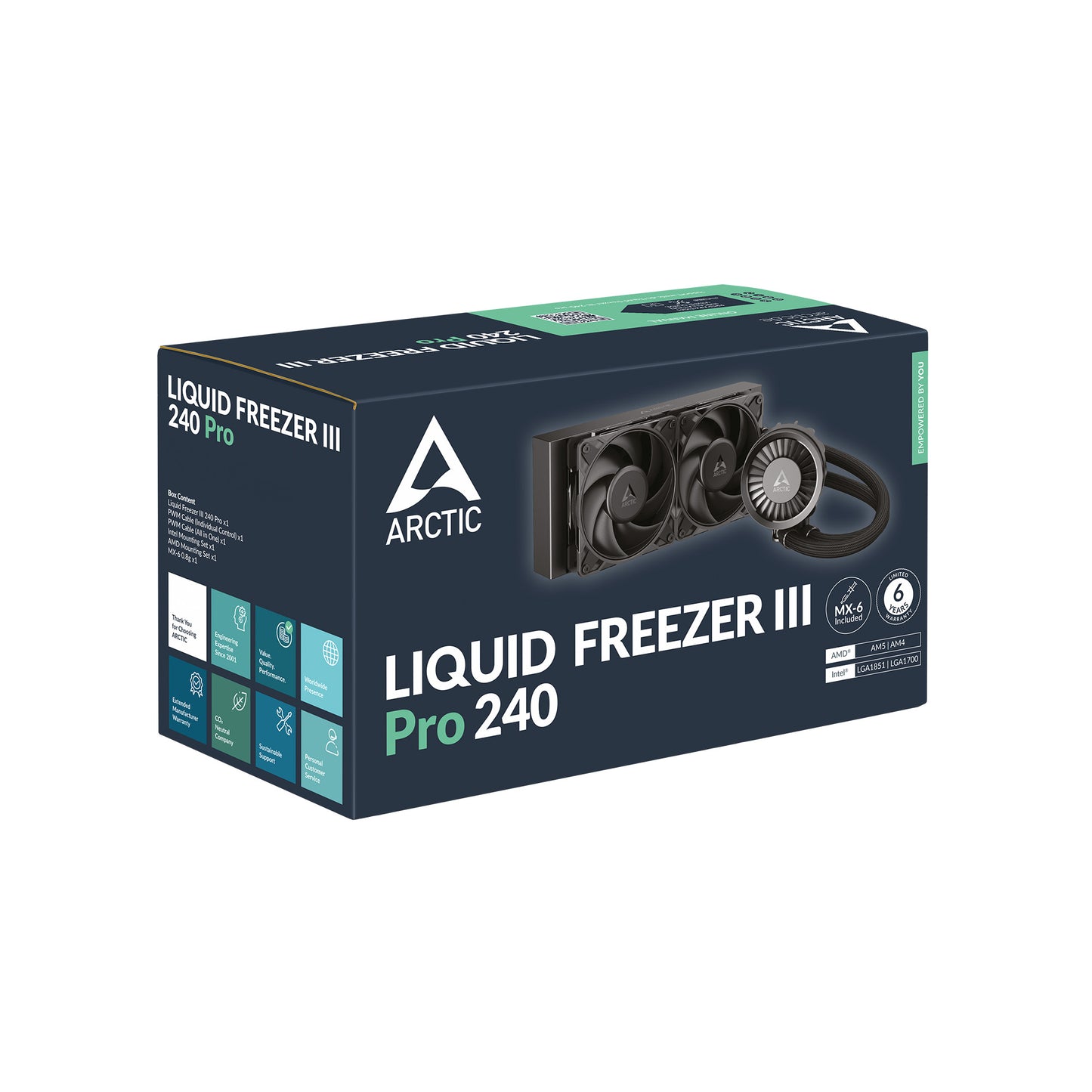 ARCTIC 240 mm Liquid Freezer III Pro 240 AIO CPU Cooler Water Cooling, 38 mm Radiator PWM Pump VRM Fan AMD AM5/AM4 Intel LGA1851/1700 Contact Frame Black Model ACFRE00178A