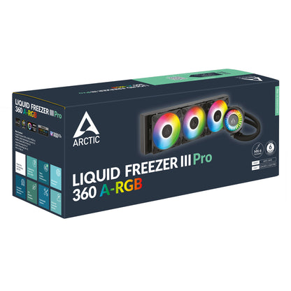 ARCTIC Liquid Freezer III Pro 360 A-RGB AIO CPU Cooler 3 x 120 mm Water Cooling 38 mm Radiator PWM Pump VRM Fan AMD AM5/AM4 Intel LGA1851/1700 Contact Frame Black Model ACFRE00184A