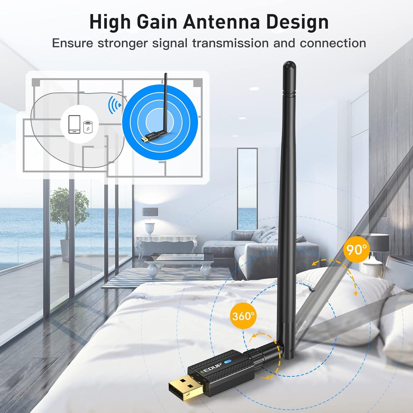 USB Bluetooth 5.3 Adapter for PC, Driver Free, Long Range 492FT / 150M Bluetooth Stick Receiver & Transmitter Compatible with Windows 11/10/8.1, (Need to Disable Built-in Bluetooth of PC) - Black