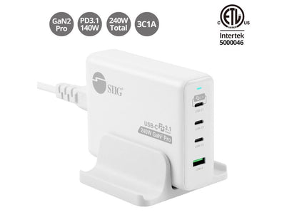 SIIG 240W GaN PD 3.1 Charger - 3C1A - 3x USB-C + 1x USB-A - White AC-PW1X11-S1