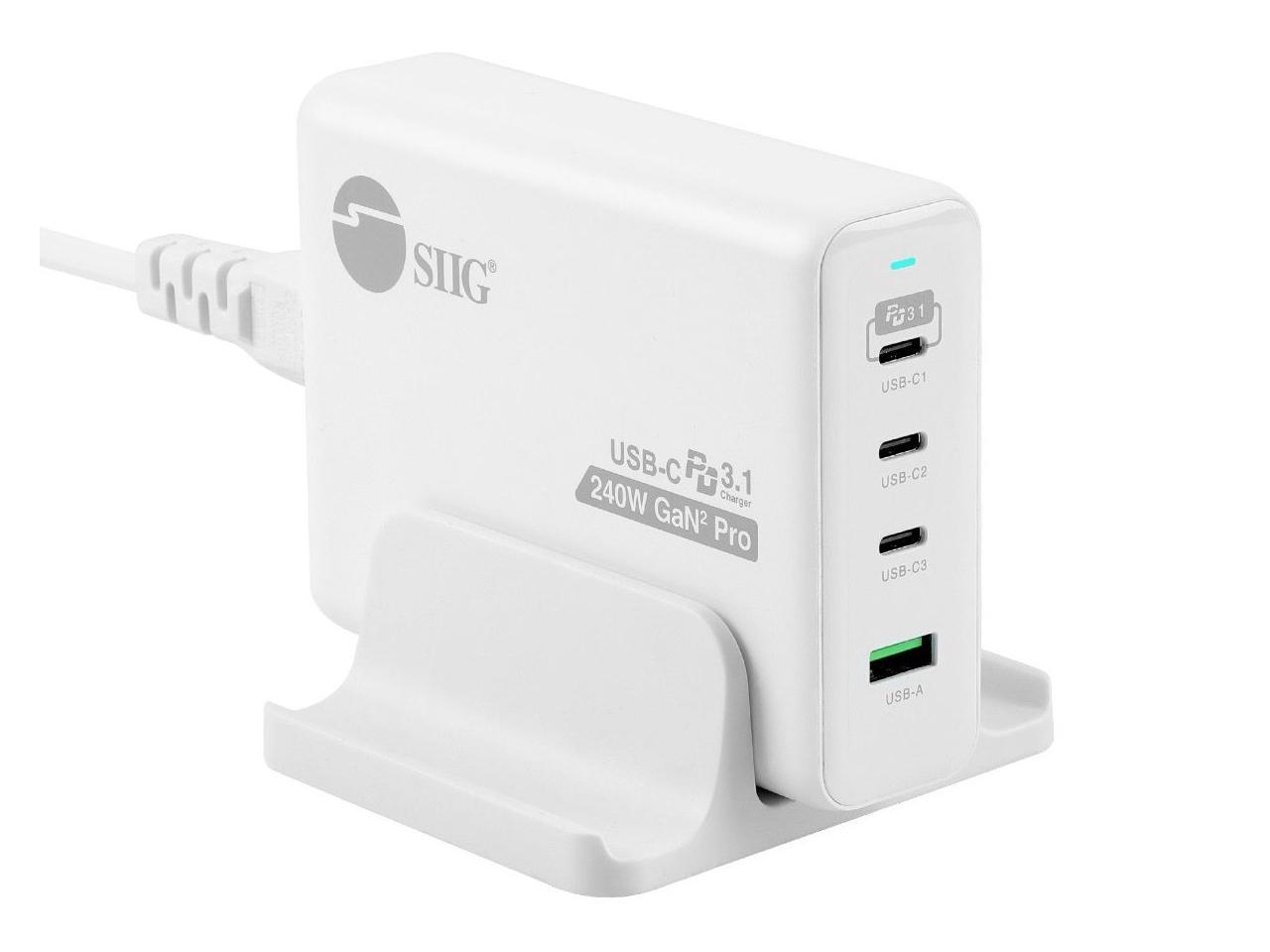 SIIG 240W GaN PD 3.1 Charger - 3C1A - 3x USB-C + 1x USB-A - White AC-PW1X11-S1