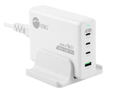 SIIG 240W GaN PD 3.1 Charger - 3C1A - 3x USB-C + 1x USB-A - White AC-PW1X11-S1