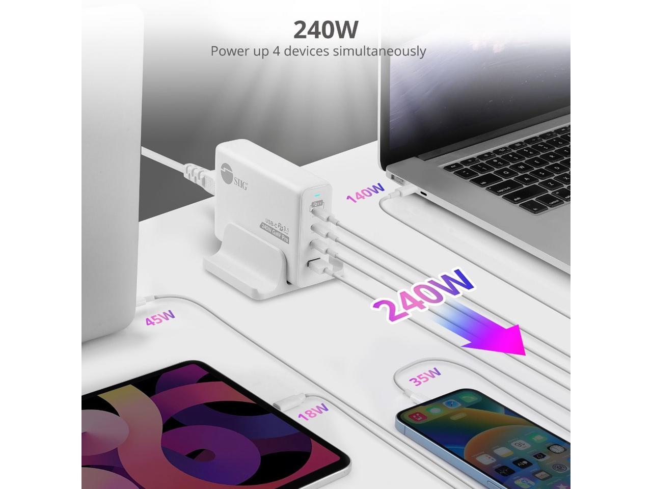 SIIG 240W GaN PD 3.1 Charger - 3C1A - 3x USB-C + 1x USB-A - White AC-PW1X11-S1
