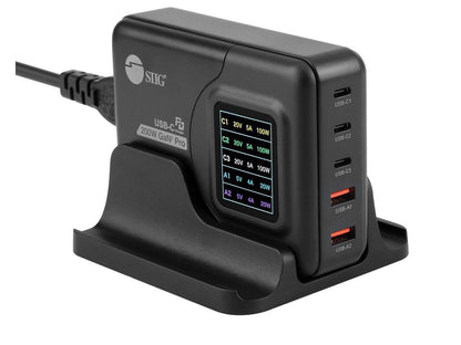SIIG 200W GaN PD Charger with Charging Display - 3x USB-C + 2x USB-A - USB-C Power Adapter - Portable USB Type-C Charger - Black AC-PW1Y11-S1