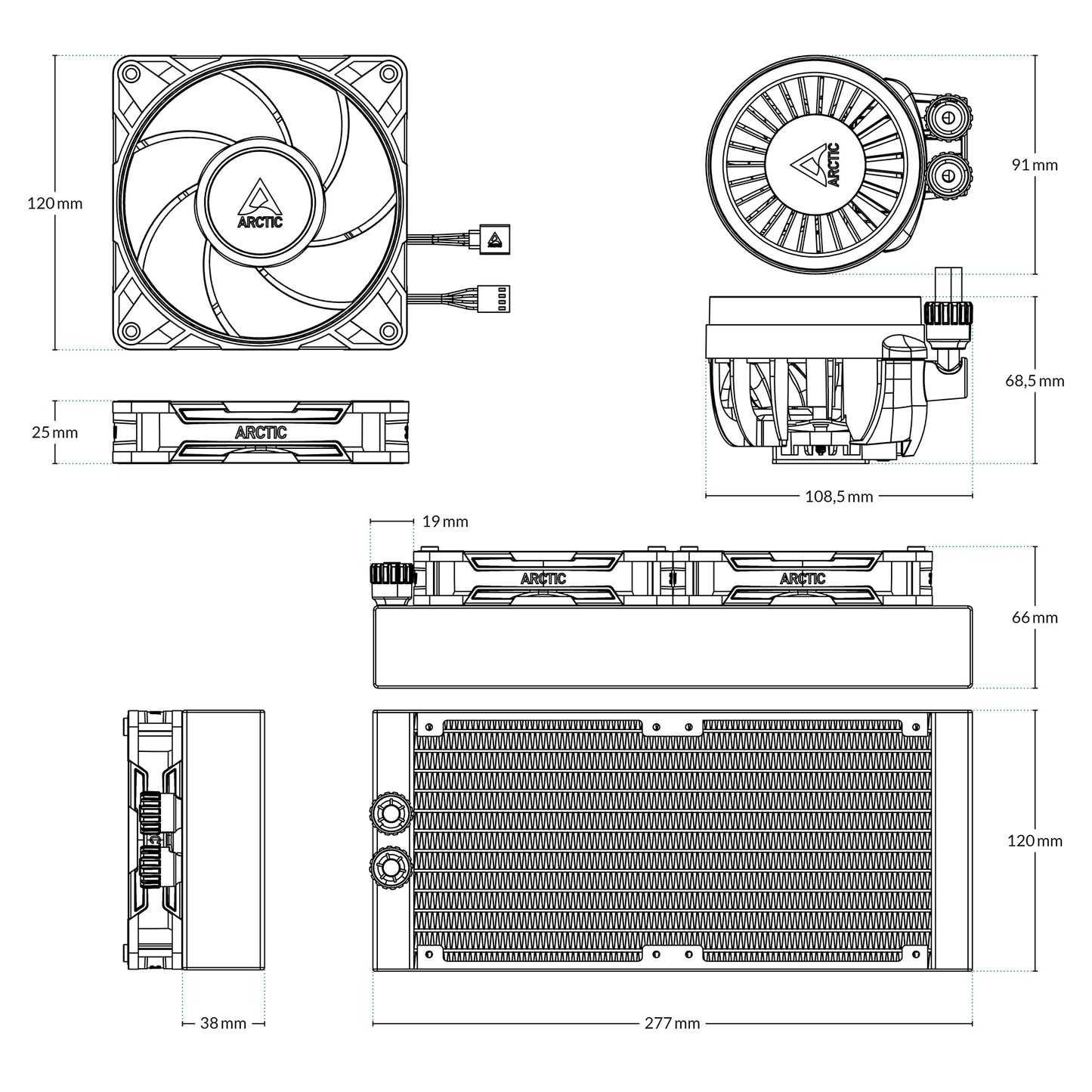 ARCTIC 240 mm Liquid Freezer III Pro 240 AIO CPU Cooler Water Cooling, 38 mm Radiator PWM Pump VRM Fan AMD AM5/AM4 Intel LGA1851/1700 Contact Frame Black Model ACFRE00178A