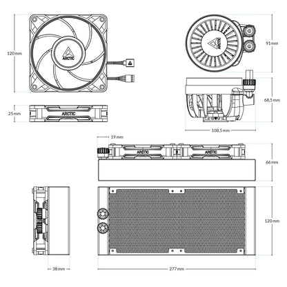 ARCTIC 240 mm Liquid Freezer III Pro 240 AIO CPU Cooler Water Cooling, 38 mm Radiator PWM Pump VRM Fan AMD AM5/AM4 Intel LGA1851/1700 Contact Frame Black Model ACFRE00178A