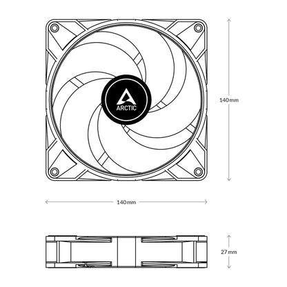 ARCTIC 140mm P14 Max SpecificationsPC Fan High-Performance Case Fan PWM Controlled 400–2800 RPM Optimised for Static Pressure 0dB Mode - Black Model ACFAN00287A