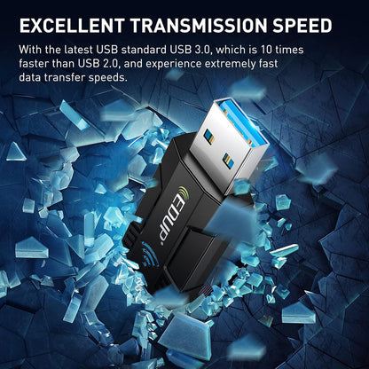 EDUP AC 1300Mbps USB WiFi Adapter for PC USB 3.0 Wireless Dongle, 5Ghz /2.4Ghz Dual Band 802.11ac Network Adapter for Desktop Laptop,Built-in Antenna Supports Windows 10/8/7/XP/Vista/Mac10.6~10.15 -