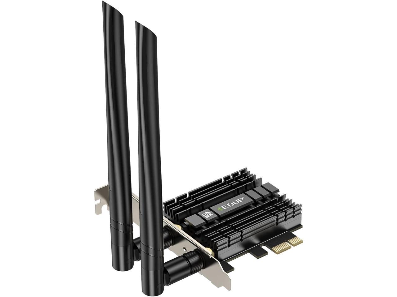 EDUP PCIE WiFi 6E Card AX210 Bluetooth 5.2 AX5400M 802.11ax Tri-Band 6G/5.8G/2.4GHz Heat Sink 6dBi Antenna PCI-E Wireless Network Cards for Desktop PC Support Windows 11/10 64-bit - EP-9651GS
