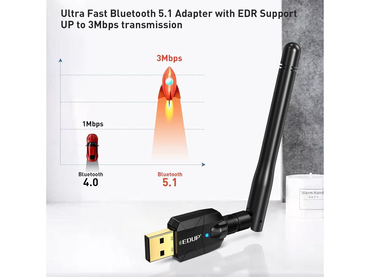 EDUP Long Range USB Bluetooth 5.1 Adapter for PC USB Bluetooth Adapter Wireless Audio Dongle 328FT / 100M 5.1 Bluetooth Transmitter Receiver for Desktop Laptop PC with Windows 10/8 / 8.1/7
