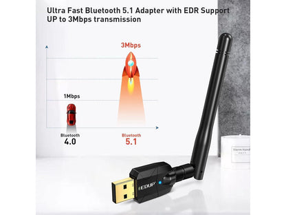 EDUP Long Range USB Bluetooth 5.1 Adapter for PC USB Bluetooth Adapter Wireless Audio Dongle 328FT / 100M 5.1 Bluetooth Transmitter Receiver for Desktop Laptop PC with Windows 10/8 / 8.1/7