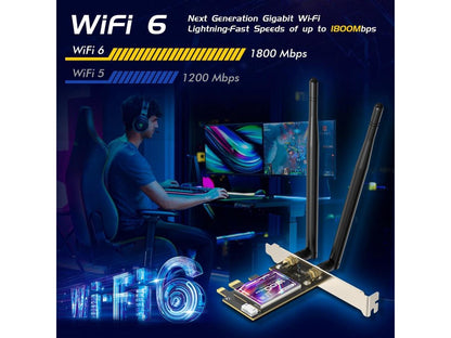 EDUP WIFI6 PCI-E CARD BT5.2 DUAL BAND USB 2.0 PCI-E 1800MBPS WIRELESS WIFI NETWORK ADAPTER CARD