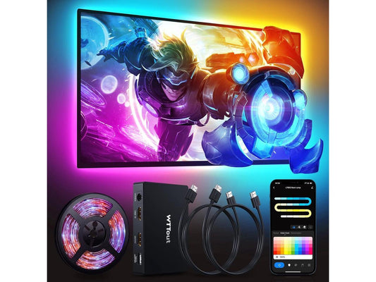 RGB TV LED Backlight with HDMI Sync Box for 75-85 inch TVs 16FT LED Lights Strip for Games Movies, Work for TV Box, Playstation, Switch, Chromecast, External APP Control