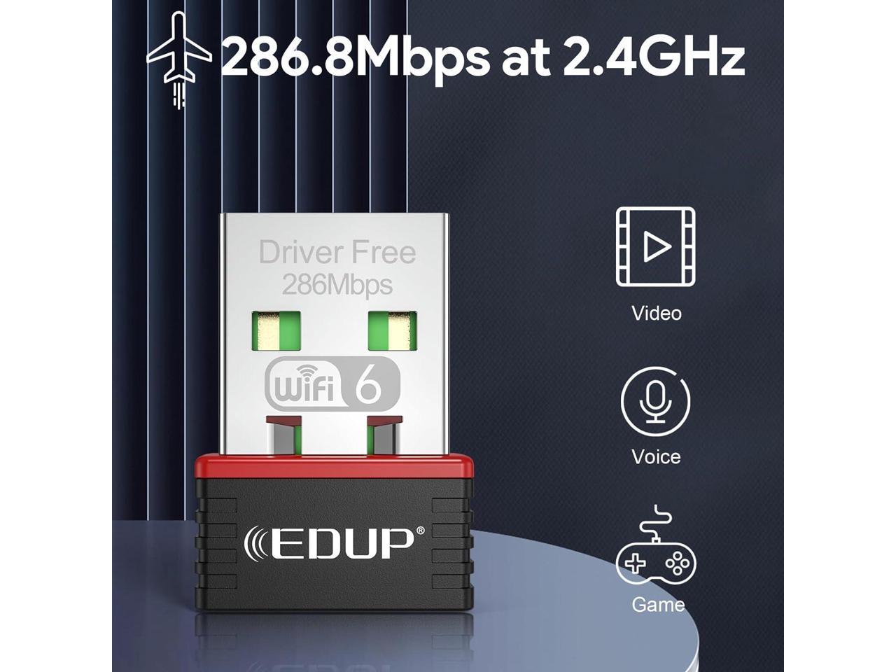 EDUP 802.11ax Nano USB WiFi 6 Adapter for PC, EDUP 2.4G 300Mbps Wireless Mini USB WiFi-Adapter for Laptop Desktop PC, Travel Size Driver-Free USB WiFi Dongle, Support Windows 11/10/7
