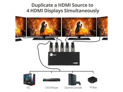 SIIG 4 Port HDMI 2.0 HDR Splitter with EDID and Downscaling CEH26C11S1