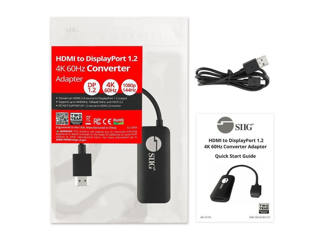 Siig Hdmi To Displayport 1.2 4K 60Hz Converter Adapter