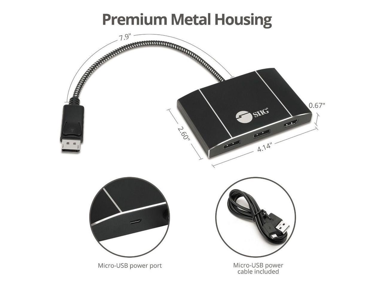Triple 4K Displayport 1.4 To 2 Dp & Hdmi Mst Hub Splitter