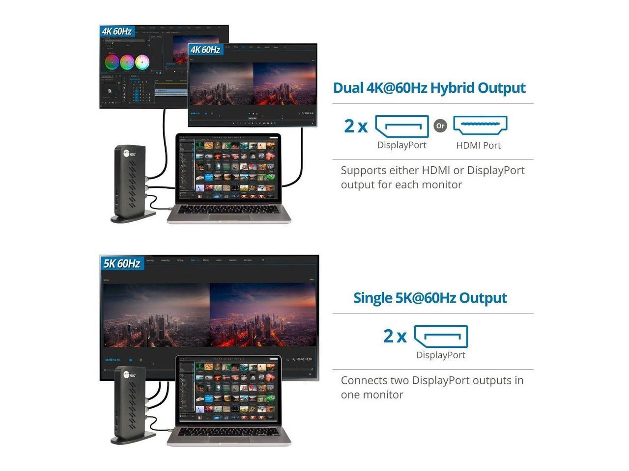 SIIG AC JUDK0H11S1 Universal Hybrid Dual 4K Video Docking Station TypeC TB3