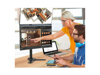 Freestanding Adjusting Vertical Dual Monitor Steel Stand 17" to 32" - 75x75 100x100 VESA