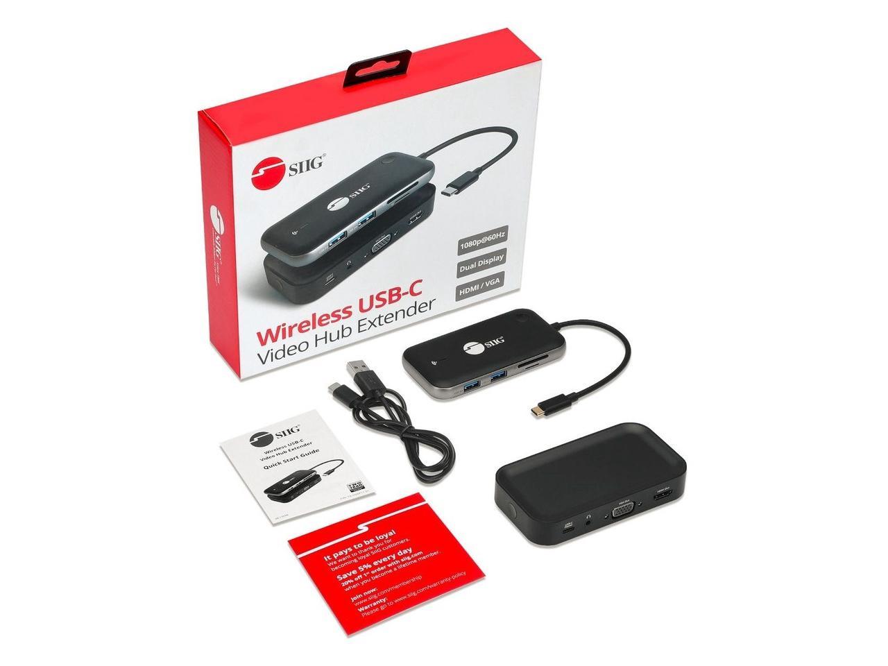 SIIG AC CEH26P11S1 1080p Wireless USBC Video Hub Extender 32ft Color Box