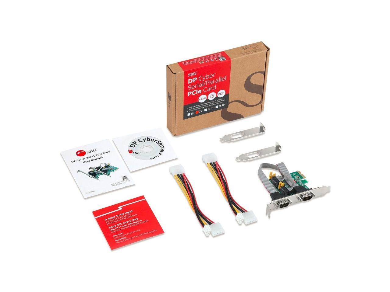 SIIG 2 Port DP Cyber RS-232 2S PCIe Card - 250Kbps - ASIX AX99100 Chipset - PCI Express Base Specification 2.0 Compliant