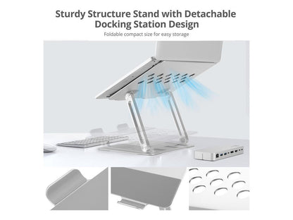 USB-C Laptop Adjustable Stand w/Dual 4K MST Docking Station - USB-C Laptop Stand with Dual 4K MST Docking Station, adds Dual 4K@30Hz displays, one USB-C 5Gbps, two USB-A 5Gbps, one Gigabit Ethernet, o