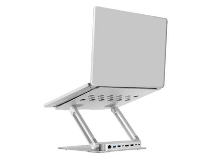 USB-C Laptop Adjustable Stand w/Dual 4K MST Docking Station - USB-C Laptop Stand with Dual 4K MST Docking Station, adds Dual 4K@30Hz displays, one USB-C 5Gbps, two USB-A 5Gbps, one Gigabit Ethernet, o