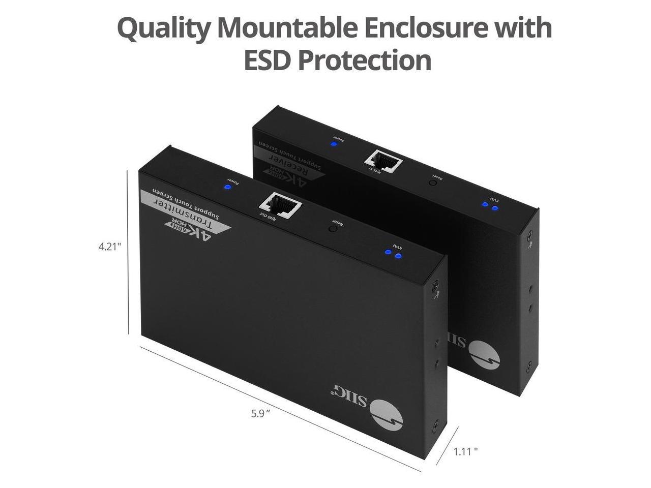 SIIG 4K 60Hz HDR HDMI KVM Over Cat6 Extender with S/PDIF & Touch Screen Support - 1 Computer(s) - 1 Local User(s) - 1 Remote User(s) - 229.66 ft Range - 4K - 3840 x 2160 Maximum Video Resolution -