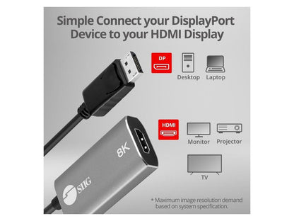 SIIG DisplayPort 1.4 to HDMI Adapter 8K 60Hz Male to Female CB-DP2611-S1