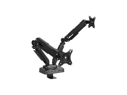 SIIG Dual Gas Spring Monitor Arm Desk Mount with 4K Docking Station & PD - Unique Dual Moniter Desk Mount and Docking Station combo design, gives you dual-display visuals and multiple peripheral c