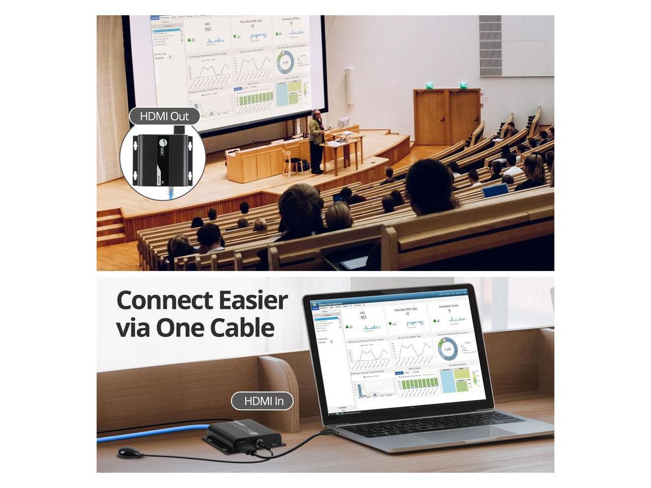 SIIG HDMI 4K30Hz HDbitT over IP Extender - 120m - Extends HDMI audio/video signals up to 120m over cost effective Cat 6/7 cable, while maintaining signal strength and superior audio/video quality, 4K3