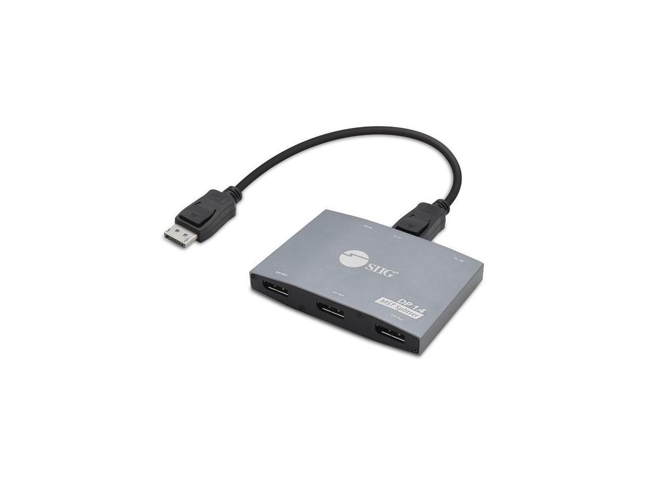 SIIG 1x3 DisplayPort 1.4 to DisplayPort MST Splitter - DP 1.4 MST Video Splitter Hub, Triple DP outputs, Connect up to three DisplayPort displays to single DisplayPort 1.4 output with Multi-Stream Tra