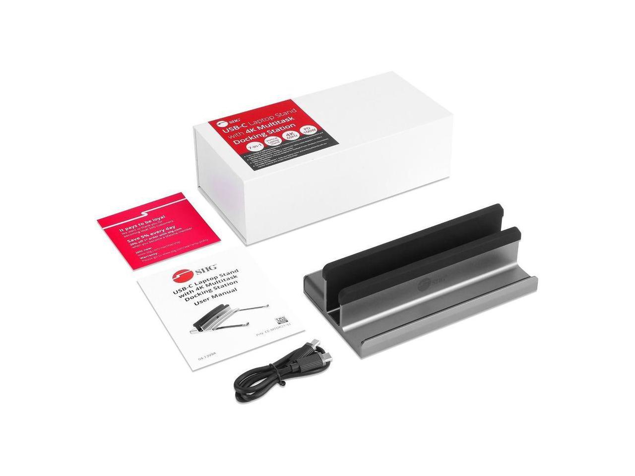 SIIG USB-C Laptop Stand W/ 4K Docking Station - Unique multitasks design for foldable holder and vertical Laptop stand & Docking station - HDMI 4K@60Hz display - Two USB-A 5Gbps - Gigabit Ethernet