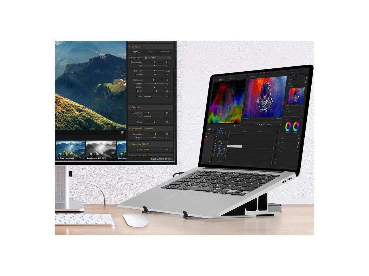 SIIG USB-C Laptop Stand W/ 4K Docking Station - Unique multitasks design for foldable holder and vertical Laptop stand & Docking station - HDMI 4K@60Hz display - Two USB-A 5Gbps - Gigabit Ethernet