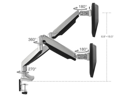 SIIG CE-MT2E12-S1 High Premium Aluminum Gas Spring Desk Mount - Dual Monitor, VESA (75x75/100x100)