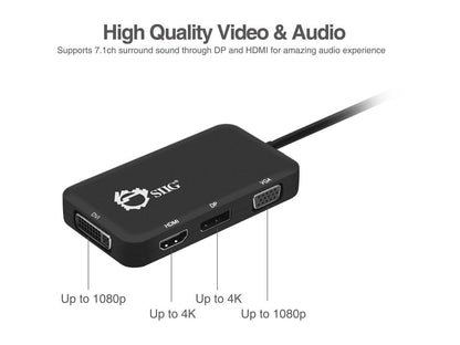 Siig Usb-C To 4-In-1 Multiport Video Adapter - Dvi/Vga/Dp/Hdmi
