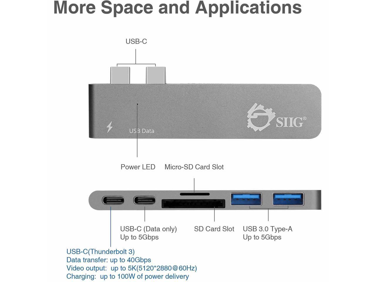 SIIG Thunderbolt 3 USB-C Hub with Card Reader & PD Adapter - Space Gray