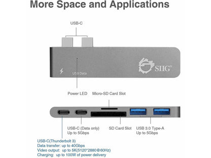 SIIG Thunderbolt 3 USB-C Hub with Card Reader & PD Adapter - Space Gray