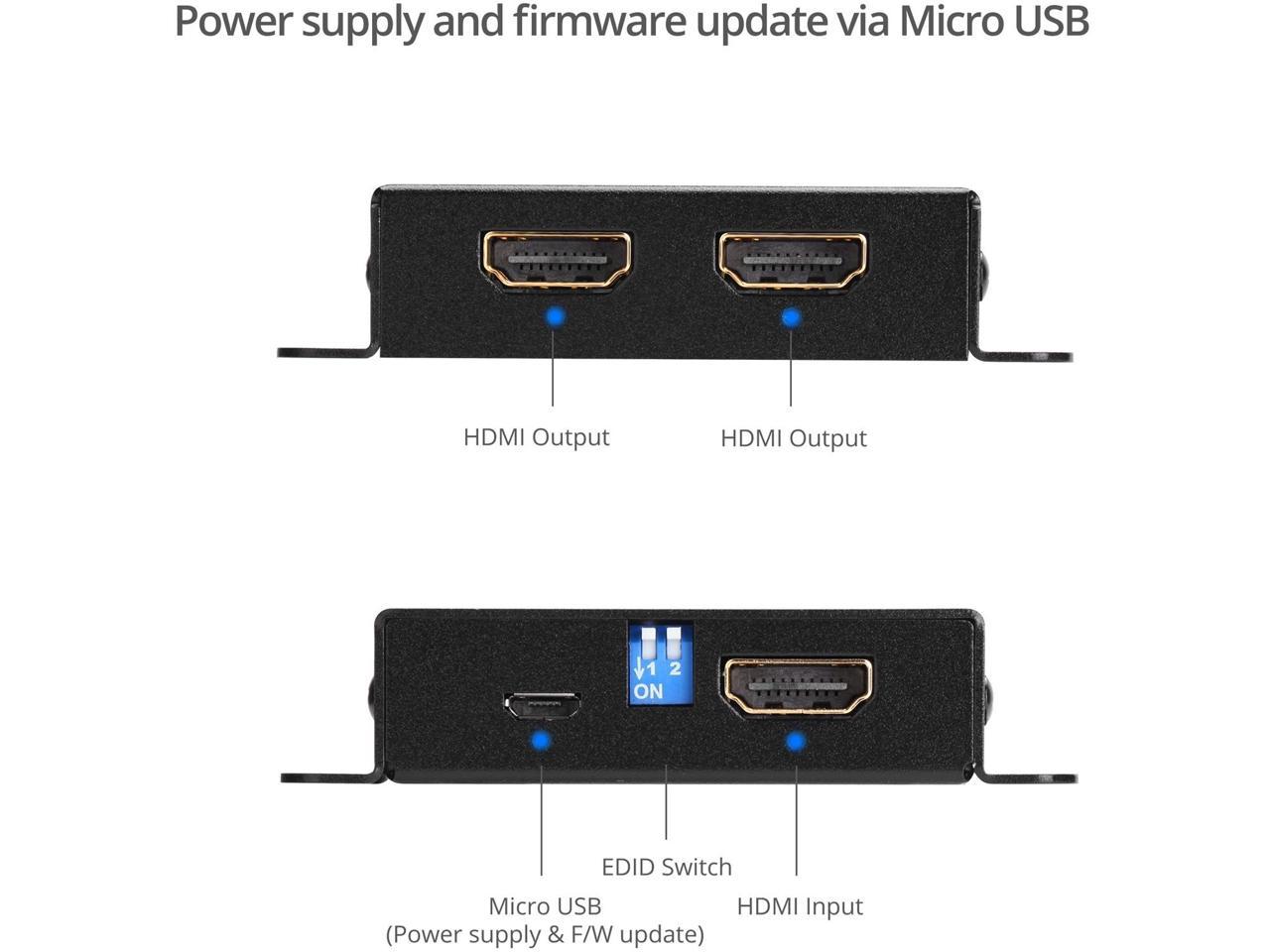 Siig 2-Port Hdmi 2.0 Hdr Mini Splitter Amplifier With Edid Management