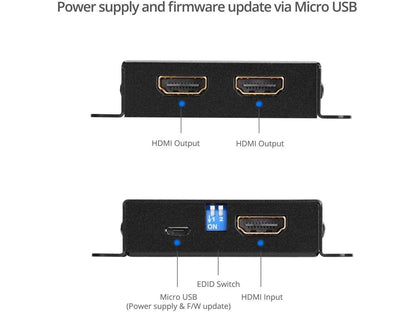Siig 2-Port Hdmi 2.0 Hdr Mini Splitter Amplifier With Edid Management
