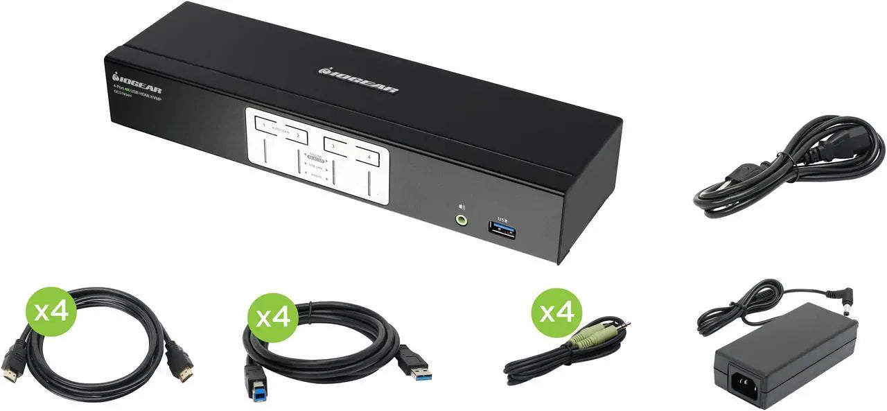 IOGEAR 4-Port 4K KVMP Switch with HDMI Connection, USB 3.0 Hub, and Audio (TAA) - Model GCS1934H