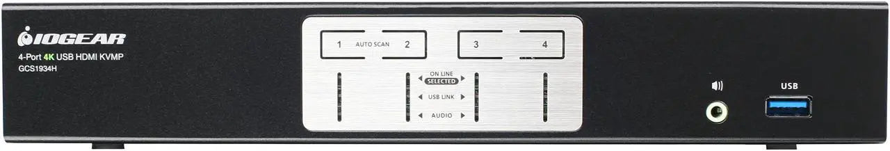 IOGEAR 4-Port 4K KVMP Switch with HDMI Connection, USB 3.0 Hub, and Audio (TAA) - Model GCS1934H