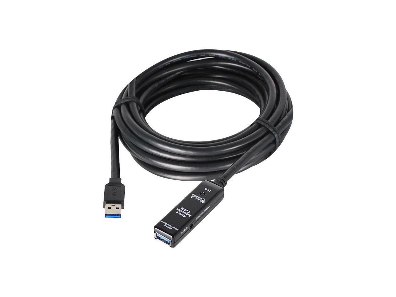 SIIG JU-CB0811-S1 Black USB 3.0 Active Repeater Cable w/ Power adapter