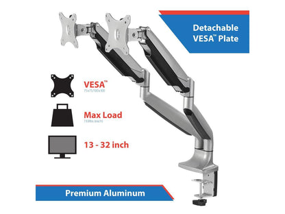 SIIG CE-MT2E12-S1 High Premium Aluminum Gas Spring Desk Mount - Dual Monitor, VESA (75x75/100x100)